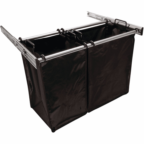 Hafele Pull-Out Hamper, with Removable Bags, TAG Synergy Collection, Polished chrome, 30", 1 large bag, 1 small bag, Item# 807.52.235, 80752235, 807-52-235