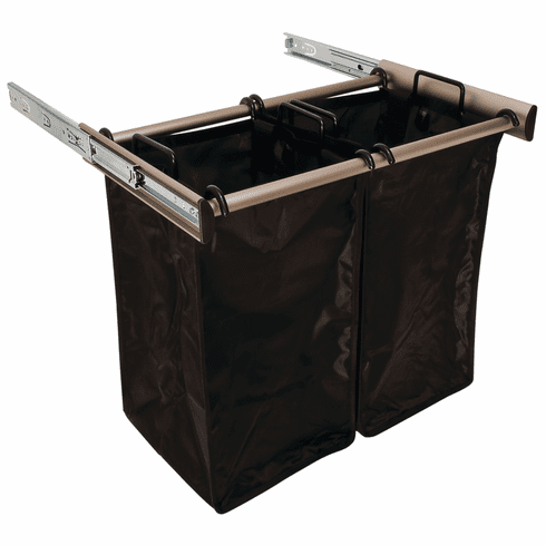 Hafele Pull-Out Hamper, with Removable Bags, TAG Synergy Collection, Matt nickel, 24", 2 small bags, Item# 807.52.633, 80752633, 807-52-633