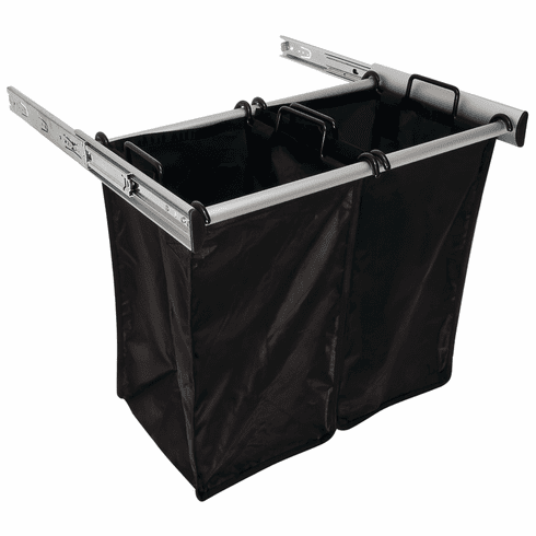 Hafele Pull-Out Hamper, with Removable Bags, TAG Synergy Collection, Matt aluminum, 24", 2 small bags, Item# 807.52.933, 80752933, 807-52-933