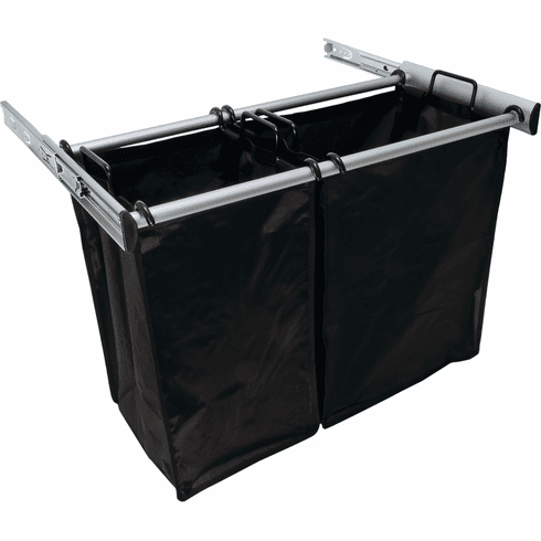 Hafele Pull-Out Hamper, with Removable Bags, TAG Synergy Collection, Matt aluminum, 30", 1 large bag, 1 small bag, Item# 807.52.935, 80752935, 807-52-935