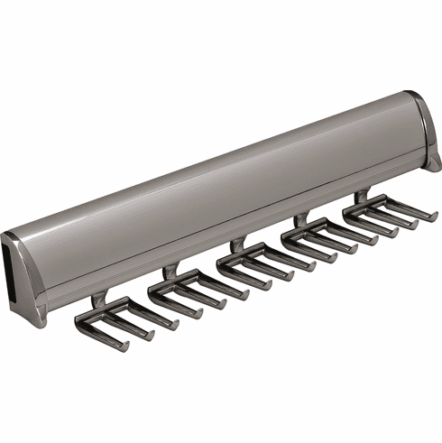 Hafele Tie Rack, TAG Synergy Elite Collection, 15 Hook, 11 7/8" Length, With full extension slide, Polished chrome, Item# 807.67.201, 80767201, 807-67-201