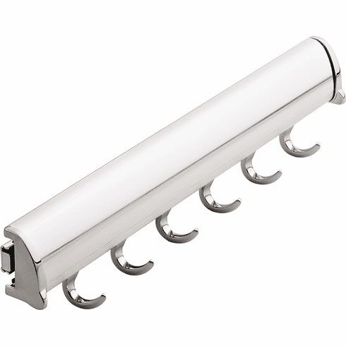 Hafele Belt Rack, TAG Synergy Elite Collection, 8 Hook, 17 15/16", With full extension slide, Polished chrome, with chrome hooks and end caps, Item# 807.67.215, 80767215, 807-67-215