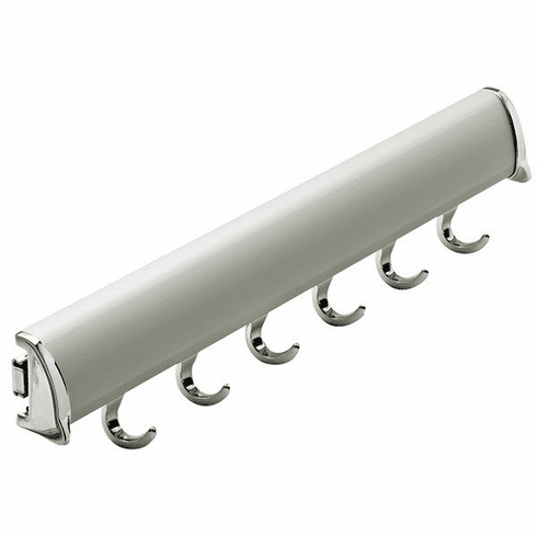 Hafele Belt Rack, TAG Synergy Elite Collection, 8 Hook, 17 15/16", With full extension slide, Matt aluminum, with chrome hooks and end caps, Item# 807.67.415, 80767415, 807-67-415