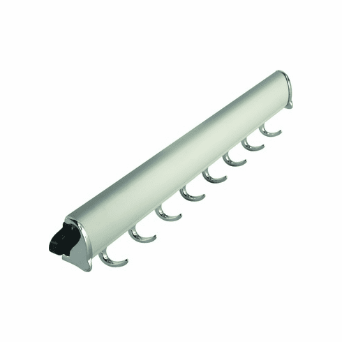 Hafele Fixed Accessory Rack, TAG Synergy Elite Collection, 8 Hook, 19 1/4", Matt aluminum with chrome hooks and end caps, Item# 807.67.485, 80767485, 807-67-485