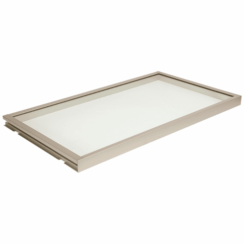 Hafele Shelf, TAG Illuminated Glass Shelf, Matt nickel; 24" width; 20 1/2" depth; Cool white, Item# 807.76.631, 80776631, 807-76-631
