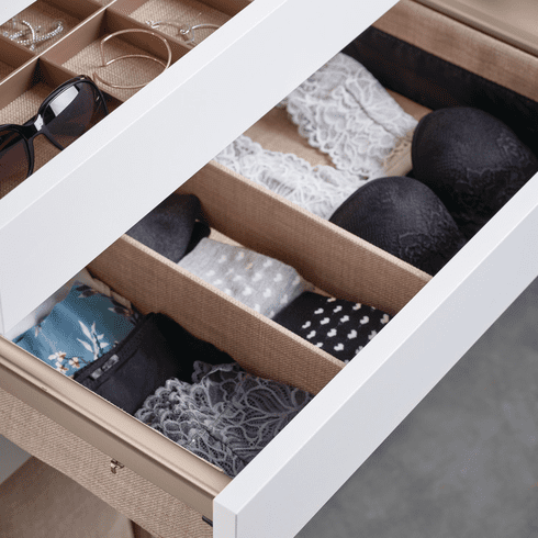 Hafele Divided Lingerie Drawer, TAG ENGAGE, Slate with slate fabric, 30" width, Item# 807.78.113, 80778113, 807-78-113