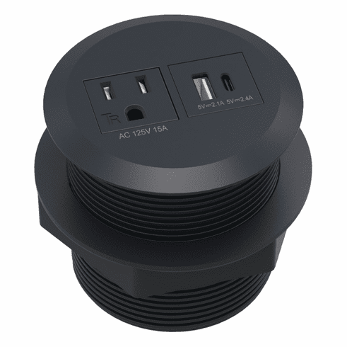 Hafele Docking Station 280, 1 Outlet, 1 USB-A Port and 1 USB-C Port, Plastic, Black, Item# 822.09.400, 82209400, 822-09-400