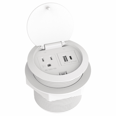 Hafele Docking Station 280, 1 Outlet, 1 USB-A Port and 1 USB-C Port, Plastic, White, Item# 822.09.401, 82209401, 822-09-401