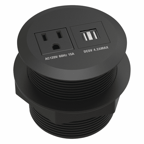 Hafele Docking Station 281, 1 Outlet, 1 USB-A Port, 1 US-C Port, Plastic, Black, Item# 822.09.402, 82209402, 822-09-402