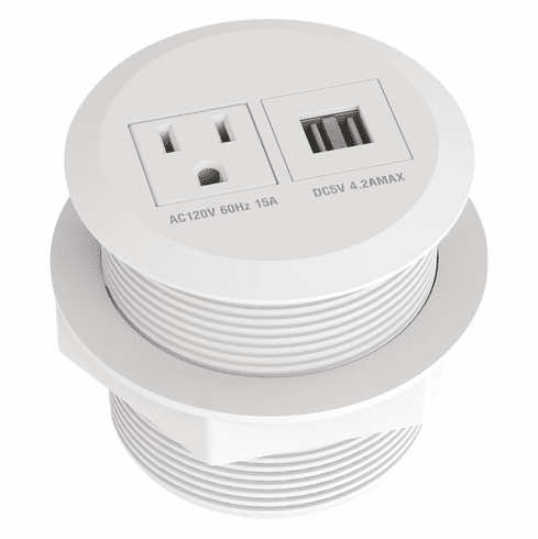 Hafele Docking Station 281, 1 Outlet, 1 USB-A Port, 1 US-C Port, Plastic, White, Item# 822.09.403, 82209403, 822-09-403