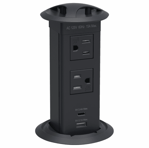 Hafele Pop-Up Power Station, 2 AC Grounded Outlets, 2 USBs, 1 USB-A port @ 10.5 watts and 1 USB-C port @ 12 watts, Item# 822.09.409, 82209409, 822-09-409