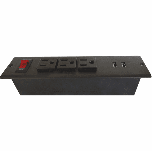 Hafele Power Bar, 3 Outlet, 2 USBs, Face Plate Mounting, 1 USB-A port @ 10.5 watts and 1 USB-C port @ 12 watts, Item# 822.09.411, 82209411, 822-09-411