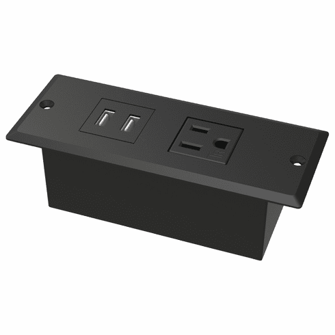 Hafele Power Bar, 1 AC Outlet, 2 USB Ports, 1 USB-A port @ 10.5 watts and 1 USB-C port @ 12 watts, black, Item# 822.09.413, 82209413, 822-09-413