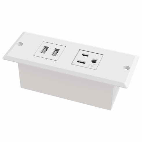 Hafele Power Bar, 1 AC Outlet, 2 USB Ports, 1 USB-A port @ 10.5 watts and 1 USB-C port @ 12 watts, white, Item# 822.09.415, 82209415, 822-09-415