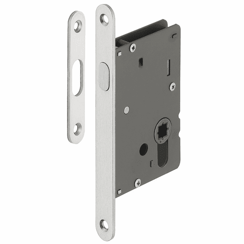 Hafele Mortise Locks, Oval, Backset A= 50 mm (1 31/32"), Forend width 16 mm, for residential areas, for wooden sliding doors, Matt Nickel, Item# 911.26.092, 91126092, 911-26-092