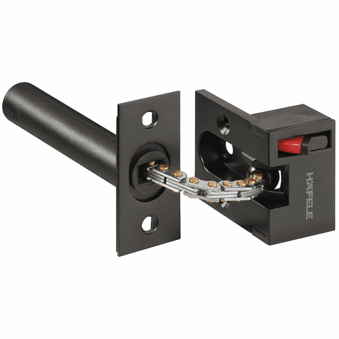 Hafele Security door guard, For inward opening doors made from wood, for butting hinged doors, Cover plate and housing: Matt stainless steel, Item# 911.59.420, 91159420, 911-59-420