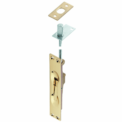 Hafele Flush Bolt, Lever Action, Metal or Wood Doors, throw 32mm (1 1/4"), Polished Brass (US 3), Item# 911.62.443, 91162443, 911-62-443