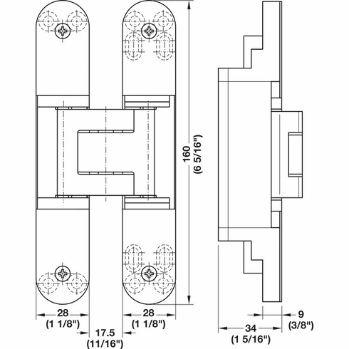 Hafele Concealed Hinge, TECTUS TE 340 3D, 3D adjustable, size 160 mm, Item# 924.17.165, 92417165, 924-17-165