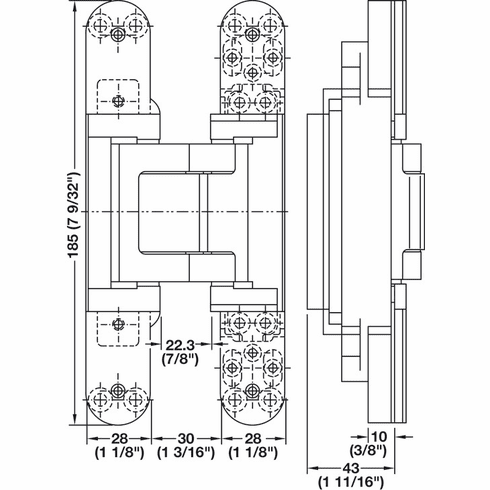 Hafele Concealed Hinge, TECTUS TE 541 3D FVZ, concealed, 3D adjustable, size 185 mm, satin nickel, Item# 924.19.017, 92419017, 924-19-017