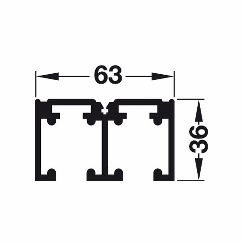 Hafele Double Upper Track, Pre-Drilled, (1 7/16 x 2 1/2") 36 x 63 mm, silver colored anodized, length: 2,500 mm, aluminum, Item# 940.40.826, 94040826, 940-40-826