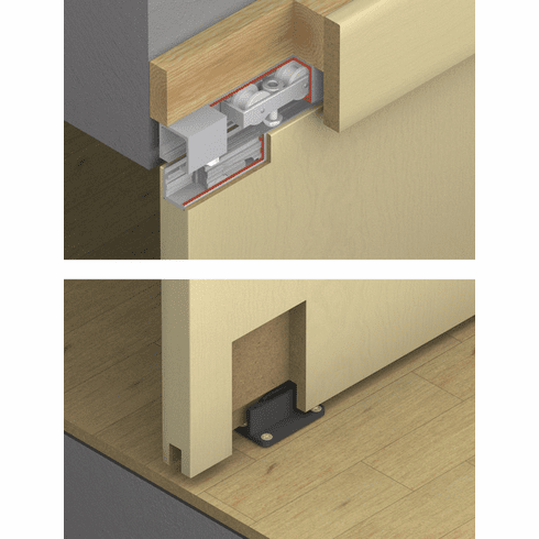 Hafele Sliding Door Hardware, Hawa Junior 40/B, set, for 1-leaf wooden sliding doors, height adjustable, min. installation height, for door weight up to 40 kg, With 1 track buffer/1 wall buffer, Item# 940.41.017, 94041017, 940-41-017