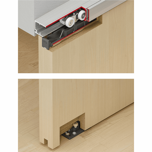 Hafele Sliding Door Hardware, Hawa Porta 60/100 HMD, Set with running track, for 1-leaf wooden sliding doors, Without clip-on fascia, length: 2000 mm, Door weight ?60 kg, aluminum, silver colored, Item# 940.60.116, 94060116, 940-60-116