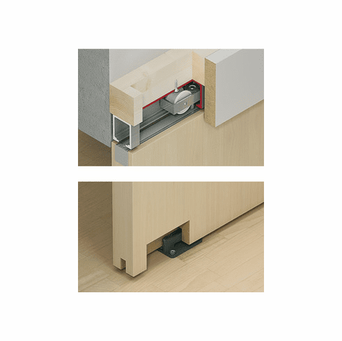 Hafele Sliding Door Hardware, HAWA Junior 80/B, set, for 1-leaf and 2-leaf wooden sliding doors, ceiling installation, height adjustable, min. installation height, for door weight up to 80 kg, M10 bolt, Item# 940.80.004, 94080004, 940-80-004