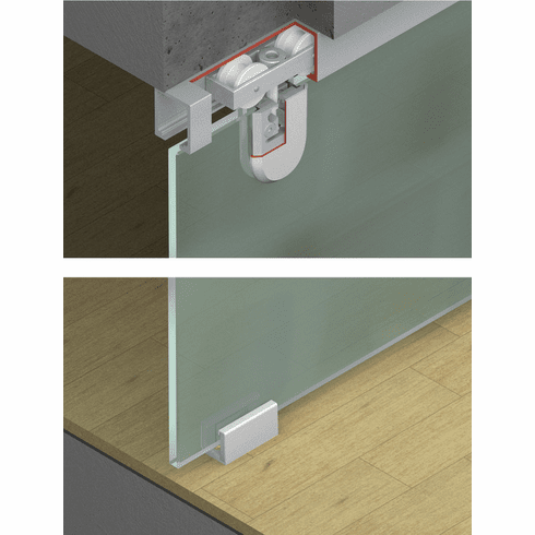 Hafele Sliding Door Hardware, Hawa Junior 80/GP, set, Top Hung System, without running track, floor guide and cover caps, for glass thickness tempered safety glass: 8, 10, 12 and 12.7 mm, laminated glass: 8.7-12.7 mm, Item# 940.81.006, 94081006, 940-81-006