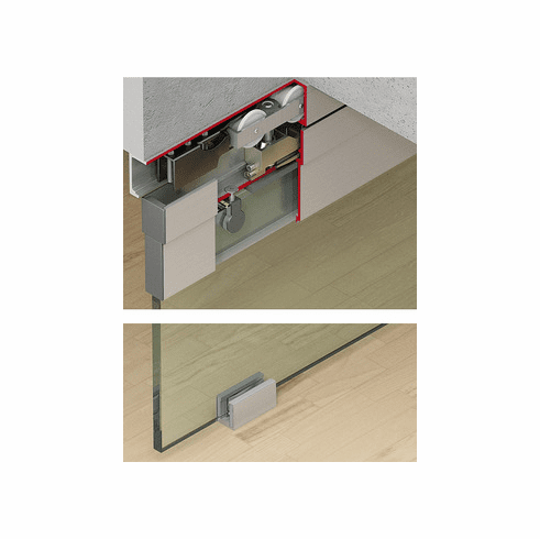 Hafele Sliding door fitting, HAWA Junior 80 G, set, For 1-leaf and 2-leaf glass sliding doors, ceiling installation, soft and self closing mechanism, height adjustable, for door weights up to 80 kg, without running track, Item# 940.84.007, 94084007, 940-84-007