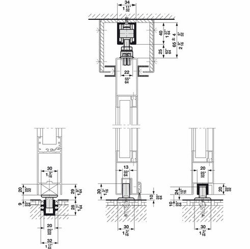 Hafele Sliding Door Hardware, HAWA Junior 80/M, Set, for single glass door, Item# 940.84.012, 94084012, 940-84-012