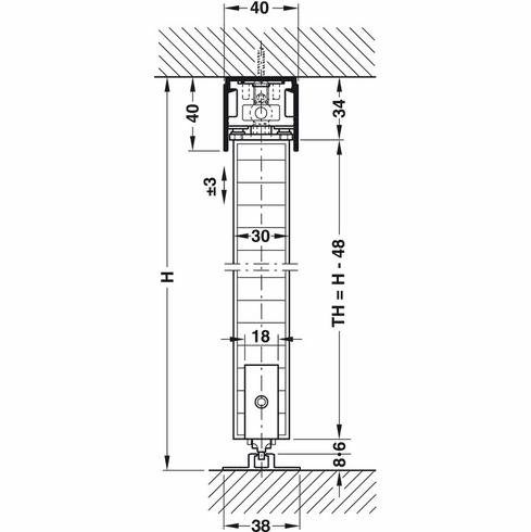 Hafele Sliding Door Hardware, Hawa Divido 80 H and 80 H-DS1/DS2 Set, For 1 sliding door without upper guide channel and lower running track, without running and guide track, Item# 940.92.001, 94092001, 940-92-001