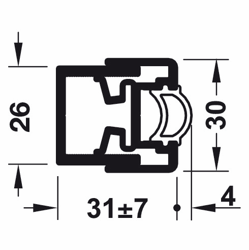 Hafele Wall Compensating Profile, Hawa, for Slido R-Aluflex 80A/R-Aluflex 80W, silver, length: 2,500 mm, Item# 940.93.225, 94093225, 940-93-225