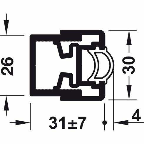 Hafele Wall Compensating Profile, for Silent Aluflex, for Slido R-Aluflex 80A/R-Aluflex 80W, black; 3,000 mm length, Item# 940.93.700, 94093700, 940-93-700