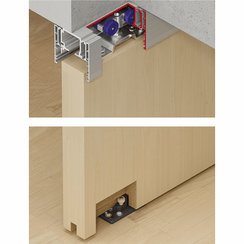 Hafele Sliding Door Fitting, Hawa Porta 60/100 H Set, for 1-leaf wooden sliding doors, Door thickness 28 mm, Door weight 60 kg, Silver colored, Item# 940.60.111, 94060111, 940-60-111