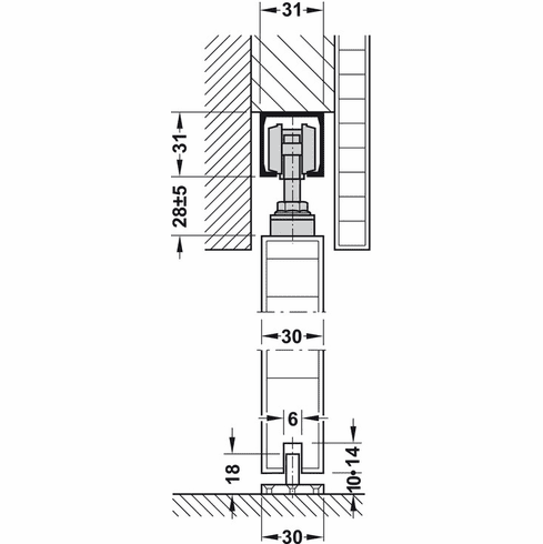 Hafele Running Gear, 4 rollers, With hanger bolt, nut and supporting flange for screw fixing, suitable for Silent 100/A, 100 kg, Item# 941.02.011, 94102011, 941-02-011