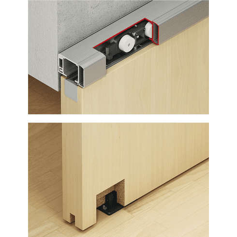 Hafele Sliding Door Hardware, Slido, Classic 120-I, set, for 1 sliding door without upper track, Soft and self closing mechanism on both sides, door weight: 120 kg, Item# 941.25.007, 94125007, 941-25-007