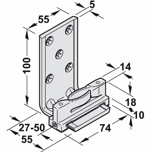 Hafele Floor Guide, Single Element, HAWA Confort 160, with short guide bracket, Item# 941.60.071, 94160071, 941-60-071
