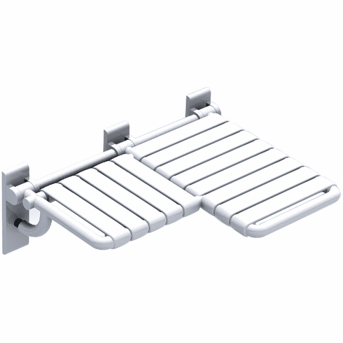 Hafele Folding Shower Seat, L-Shaped, 724 mm Width, HEWI 801 Series, Pure white, projection left, Item# 980.20.399, 98020399, 980-20-399