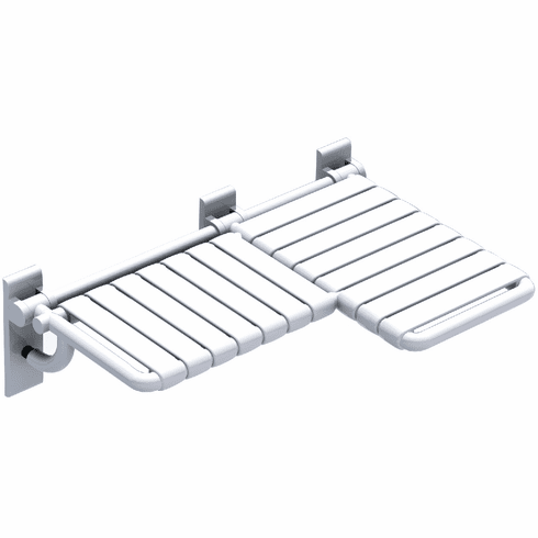 Hafele Folding Shower Seat, L-Shaped, 844 mm Wide, HEWI 801 Series, Pure white, projection right, Item# 980.20.699, 98020699, 980-20-699