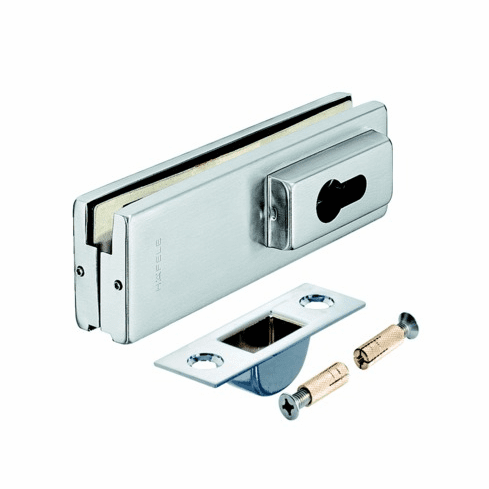 Hafele Corner Door Patch Lock, ?, For tempered glass doors, Matt, Item# 981.00.400, 98100400, 981-00-400