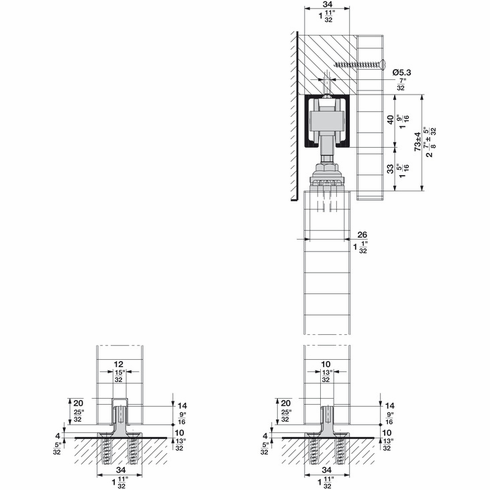 Hafele Sliding Door Hardware, HAWA Junior 80/Inox, set, Top hung system, For 1 door, Item# 940.80.003, 94080003, 940-80-003