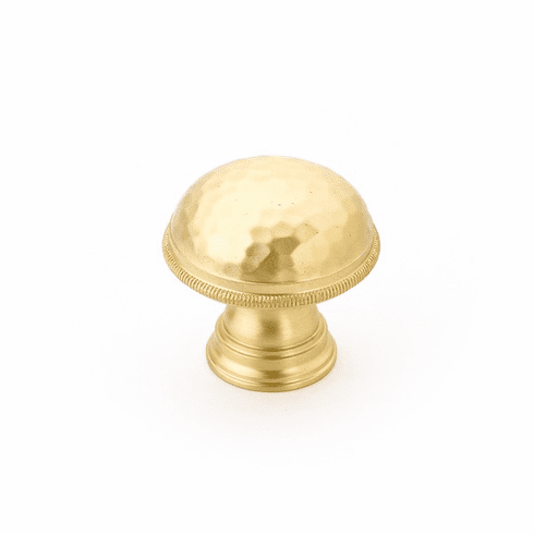 Schaub 571-SB Atherton, Knob, Hammered, Knurled Edges, Satin Brass, 1-1/4"