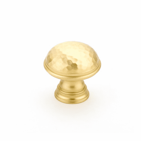 Schaub 570-SB Atherton, Knob, Hammered, Plain Edges, Satin Brass, 1-1/4"