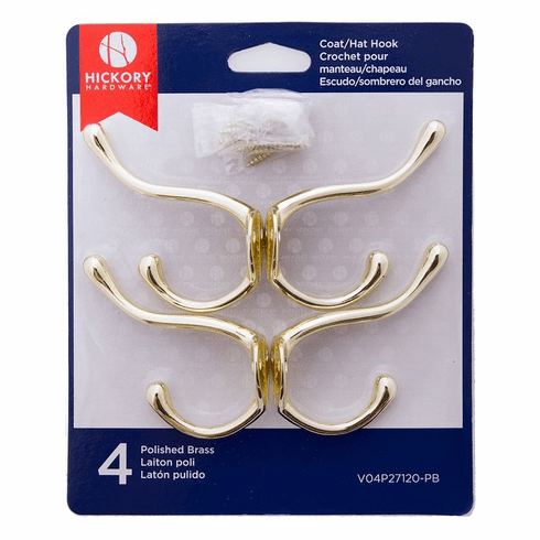 Hickory Hardware V04P27120-PB Hooks Hook, Utility, 4-Pack Polished Brass