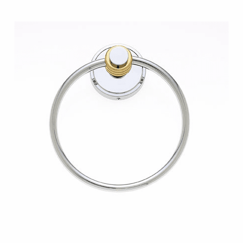 JVJ 23106 Contemporary Series Split Finish Ribbed Towel Ring Chrome/Brass C/S, Composition Solid Brass