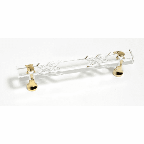 JVJ 31824 Pure Elegance Collection 24K Gold Plated Finish 4" c/c Scored Pull, Composition Leaded Crystal and Solid Brass
