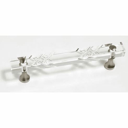 JVJ 31846 Pure Elegance Collection Satin Nickel Finish 4" c/c Scored 31% Leaded Crystal Pull, Composition Leaded Crystal and Solid Brass