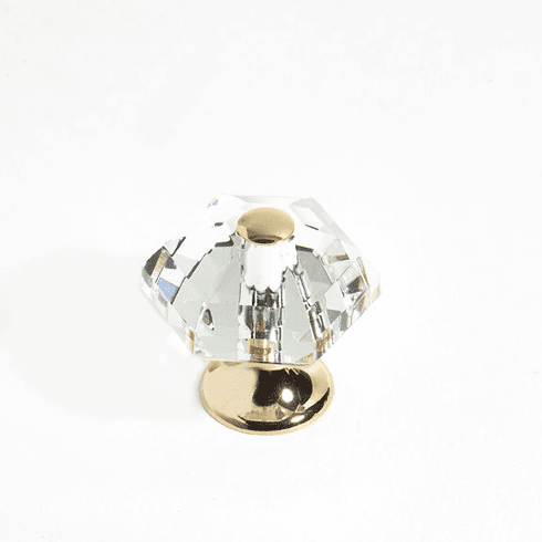 JVJ 34224 Pure Elegance Collection 24K Gold Plated Finish 30 mm (1-3/16") 6 Sided 31% Leaded Crystal Knob, Leaded Crystal and Solid Brass