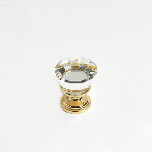 JVJ 34324 Pure Elegance Collection 24K Gold Plated Finish 22 mm (7/8') Flat Top 31% Leaded Crystal Knob, Leaded Crystal and Solid Brass