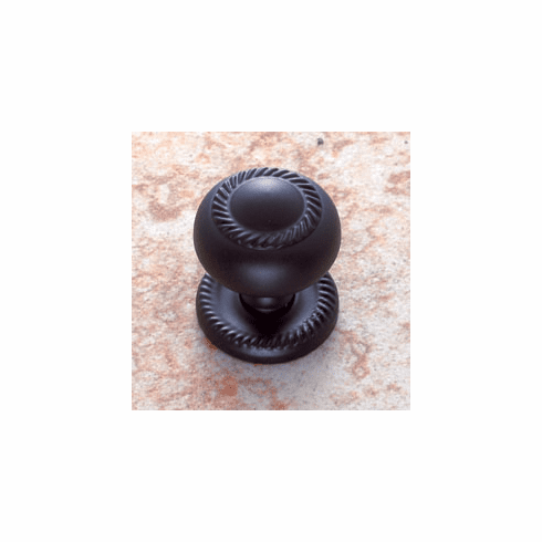 JVJ 34514 Classic Collection Matte Black Finish 1-1/4” Rope Knob w/Back Plate, Solid Brass